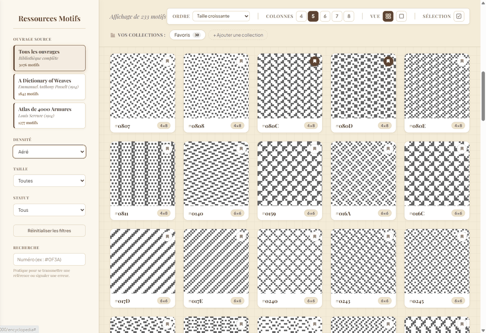 Galerie de motifs de l'Encyclopédie, filtre densité aéré